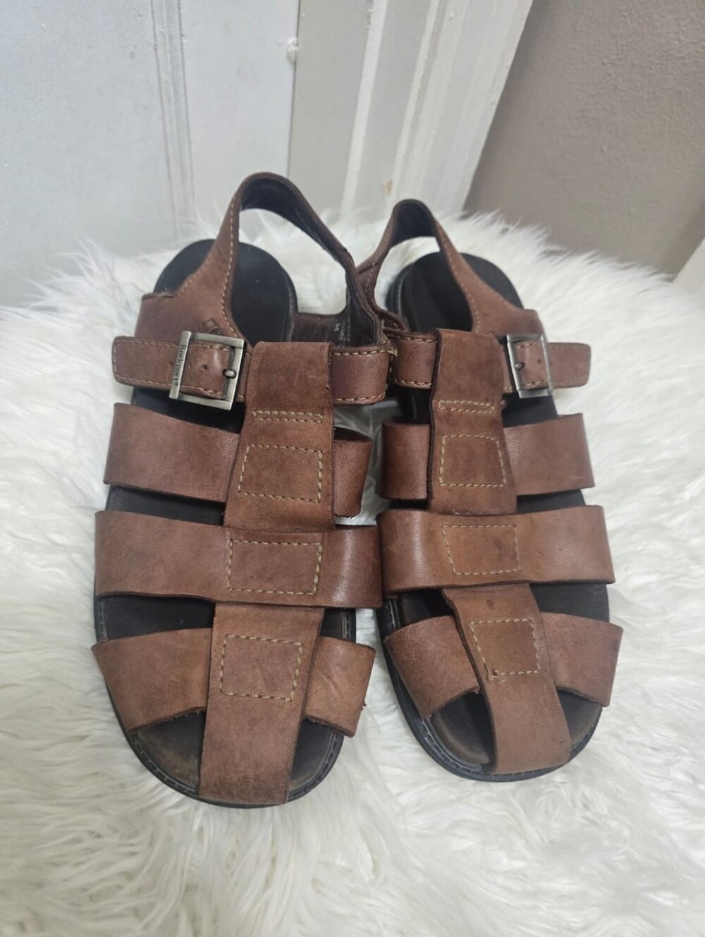 Rockport Sandals Men's 12M Slingback Fisherman Brown Leather Closed Toe Casual